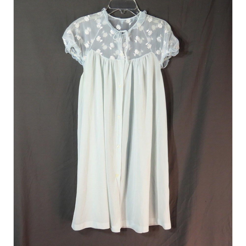 VTG Carters Light Blue Night Gown Robe JUNIORS GIRLS 13 Silky Nylon w/Lace Upper